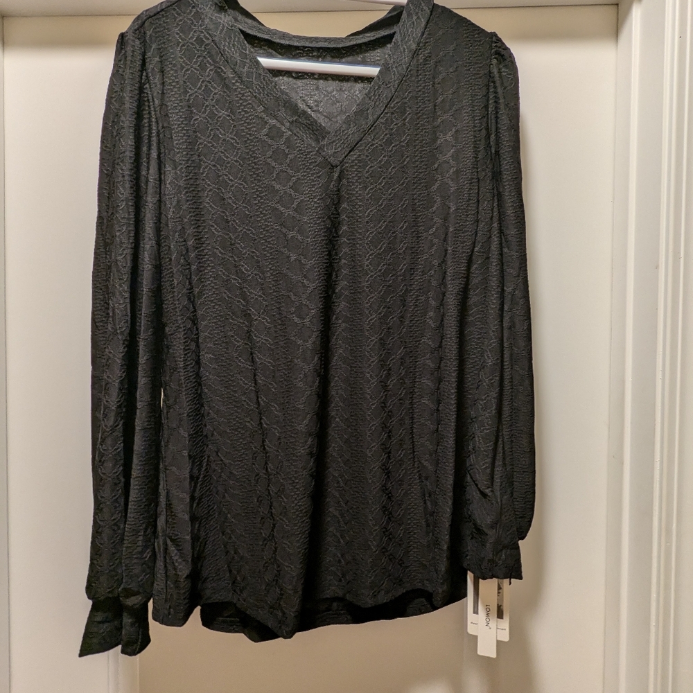 Long sleeve Black V-Neck top, L